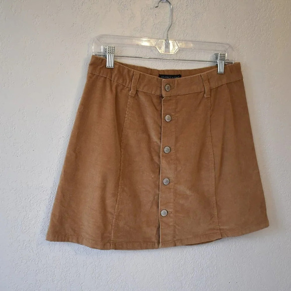 Boho Corduroy Button Front Skirt Mini Sz 29 Camel Retro 70s Cowgirl Western - Picture 3 of 13